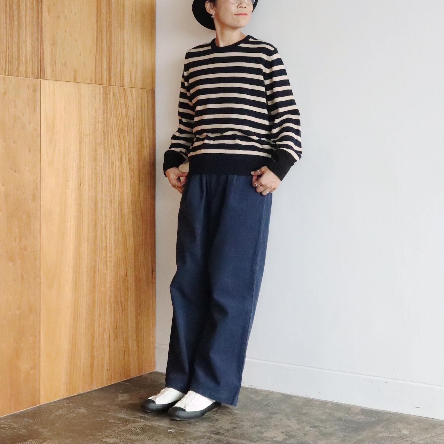 atelier naruse Cotton Wool Border Knit NAVYBLACK