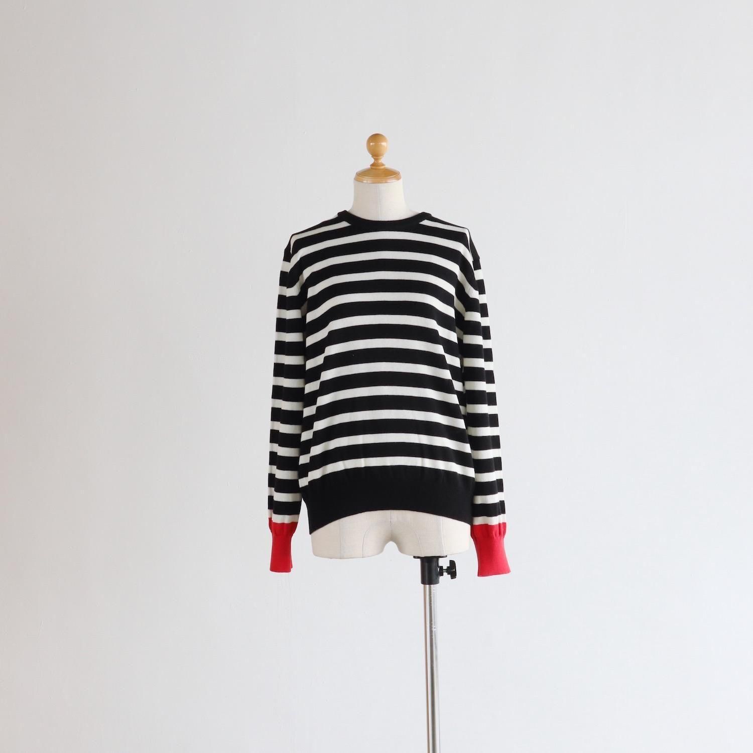 atelier naruse Cotton Wool Border Knit BLACKRED