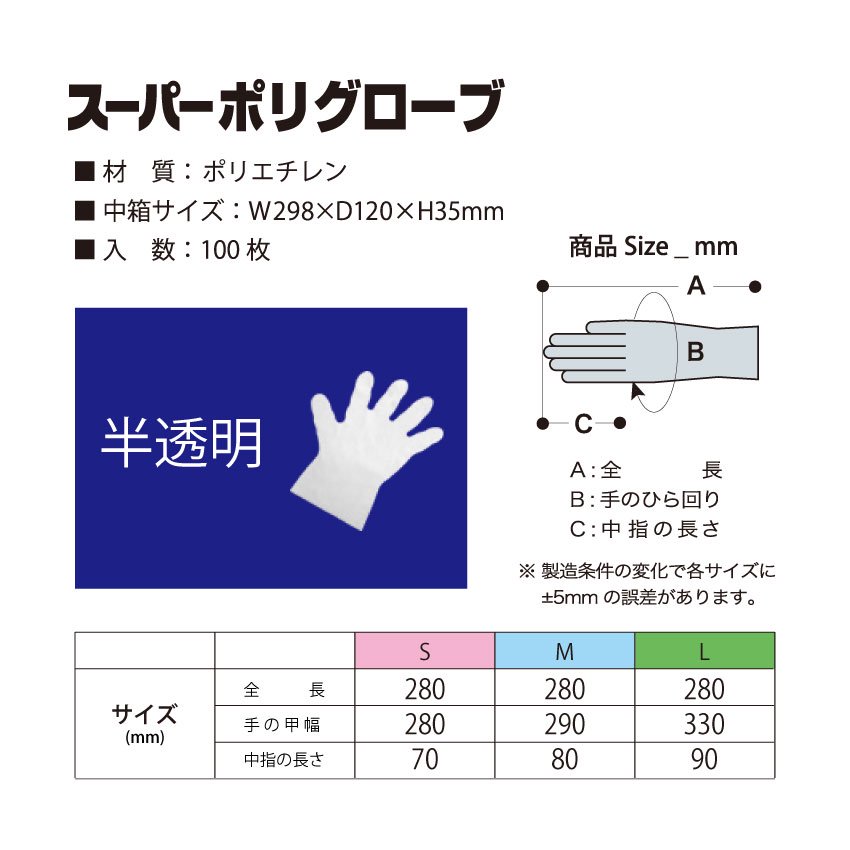 スーパーポリグローブ 100枚 Mサイズ 半透明