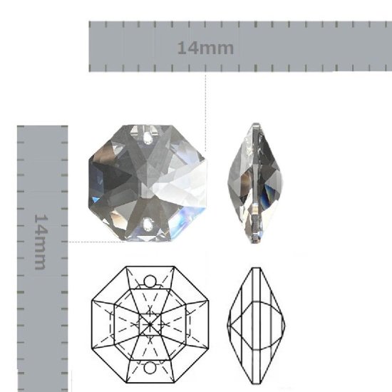 高品質 八角 2穴 14mm 透明 35個 スワロフスキー代用 8116 40面カット オクタゴン ビーズ クリスタルガラス サンキャッチャー  シャンデリア パーツ ハンドメイド - sky voyage サンキャッチャー クリスタルパーツ 手作りアクセサリーの専門店