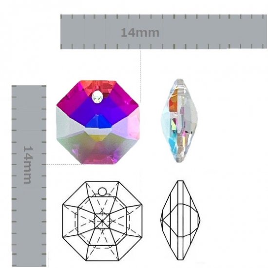 高品質 八角 1穴 14mm オーロラ 35個 スワロフスキー代用 8115 40面カット オクタゴン ビーズ クリスタルガラス サンキャッチャー  シャンデリア パーツ ハンドメイド - sky voyage サンキャッチャー クリスタルパーツ 手作りアクセサリーの専門店