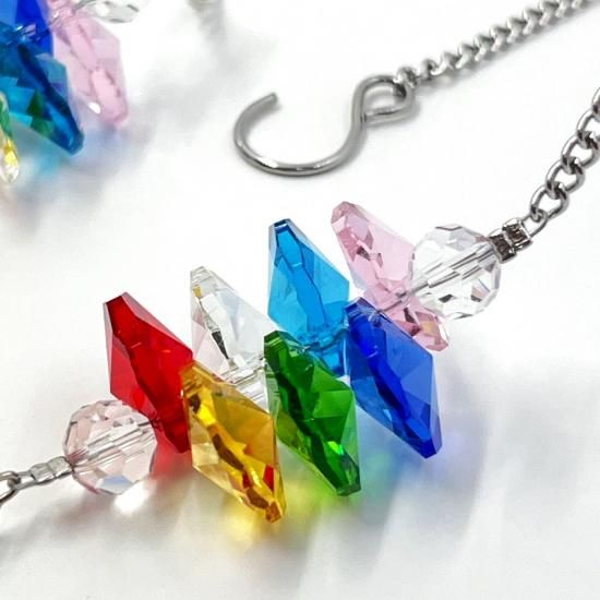 インテリア用 水晶 サンキャッチャー リーフカット 38mm 全長約27cm 水晶