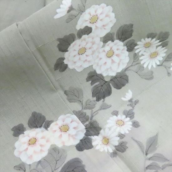 単衣 生紬 手描き染 桧垣と枝花模様 ますいわやさん扱い 丈160cm