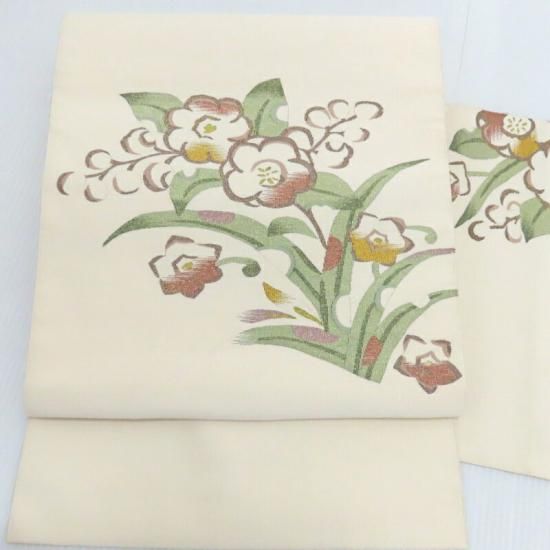 名古屋帯　辻ヶ花　刺繍　膨れ織り　着物　082a d 名古屋帯 綴れ織り 辻が花 お茶席着物 八寸名古屋帯 御仕立上り