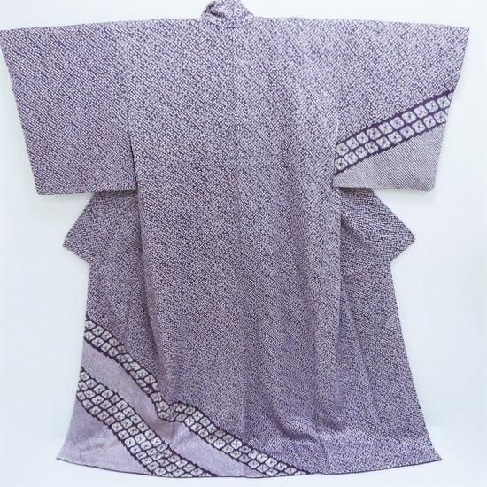 紬　付下げ　摺り疋田　草花 銀座【B-3983】訪問着 黒色 疋田の横段に雪輪や四季花文 :身丈158/裄67