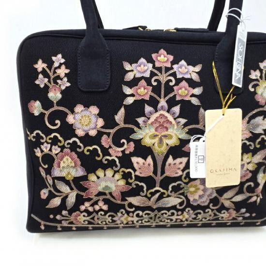 岡重 バッグ OKAJIMA 京友禅染め 岡重 ドレスボストン型 ブラック