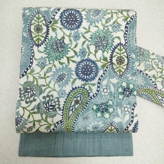 栗山吉三郎　麻　名古屋帯　夏帯 roman-kimono_c418