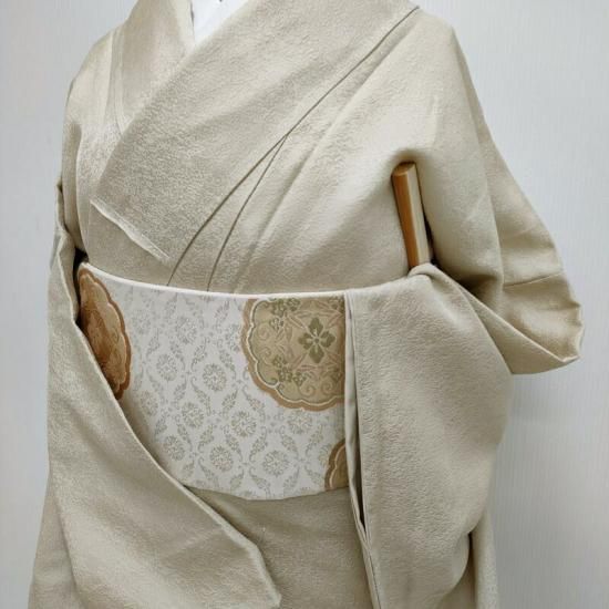 色無地 小紋 白橡色 フォーマル 式事 茶道着物 カジュアルコーデ