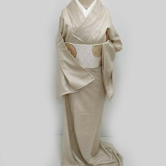 色無地 小紋 白橡色 フォーマル 式事 茶道着物 カジュアルコーデにも