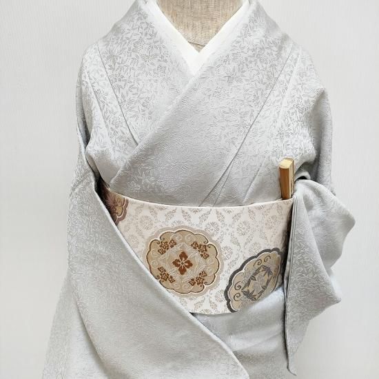 色無地 新品 お仕立済み お茶席着物 【桐竹鳳凰紋・絹鼠色】 白