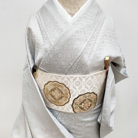 色無地 新品 お仕立済み お茶席着物 【小葵紋・絹鼠色】 白生地