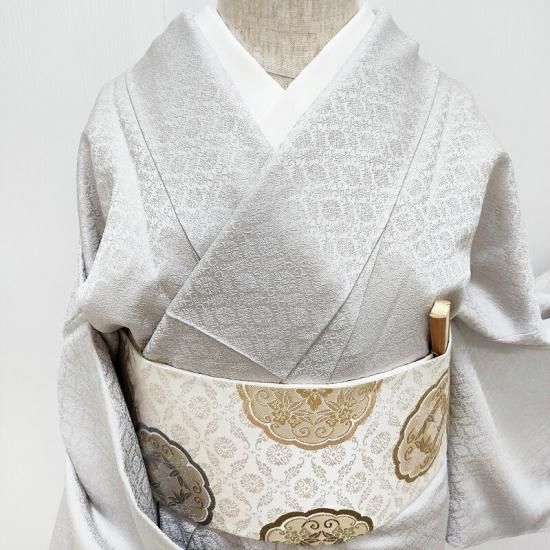 美品 単衣 お茶事に最適 一越地 色無地（正絹）仕立上り＜Ｍ1037＞ 色無地 新品 お仕立済み お茶席着物 【小葵紋・淡潤色】 白生地