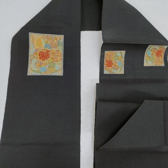 貴久樹 名古屋帯 刺繍 オリエンタルフラワー カジュアル八寸