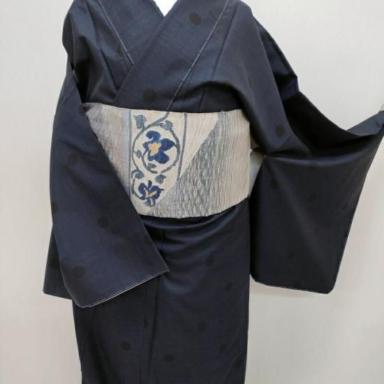 大島紬 天然藍染 佐藤昭人 大臣指定工芸品 水玉紋 純絹手織り本場奄美