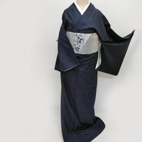 大島紬 天然藍染 佐藤昭人 大臣指定工芸品 水玉紋 純絹手織り