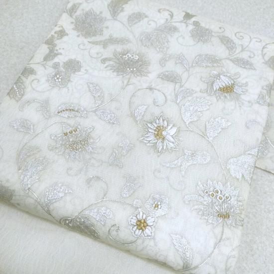 本金箔と東欧花飾更紗文帯(新品) W721】厳選逸品 唐織 純金箔 立枠雪輪花丸文 六通高級正絹純