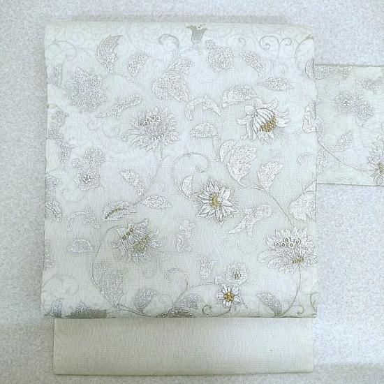 本金箔と東欧花飾更紗文帯(新品) 本金箔と東欧花飾更紗文帯(新品) 最高級手刺繍袋帯「金通し 扇面に四季