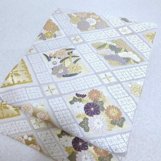 袋帯 白地 唐織 花菱四君子 草木染 小石丸 フォーマル礼装 茶道着物