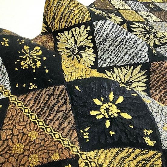 格子　花菱　花紋　鳳凰紋　袋帯　着物　104a p お仕立済み】桐生織 京袋帯(花菱丸紋：紺) 京袋帯 【きもの都粋】