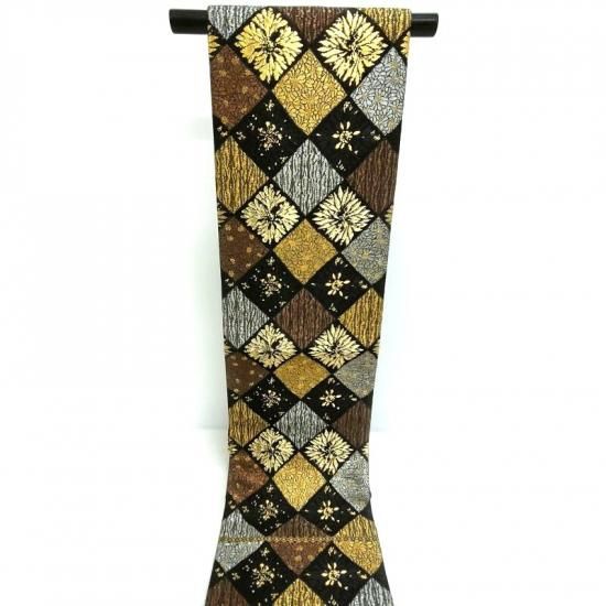 格子　花菱　花紋　鳳凰紋　袋帯　着物　104a p お仕立済み】桐生織 京袋帯(花菱丸紋：紺) 京袋帯 【きもの都粋】