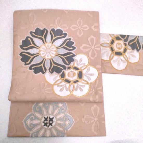 洛風林 名古屋帯 オリエンタルフラワー カジュアル 九寸名古屋帯