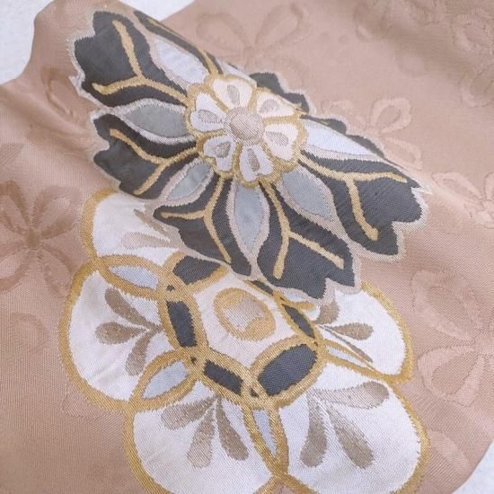 バ*エ様 洛風林 名古屋帯 正絹 金糸織り込み 素敵な花 九寸 U-8998 バ*エ様 洛風林 名古屋帯 正絹 金糸織り込み 素敵な花 九