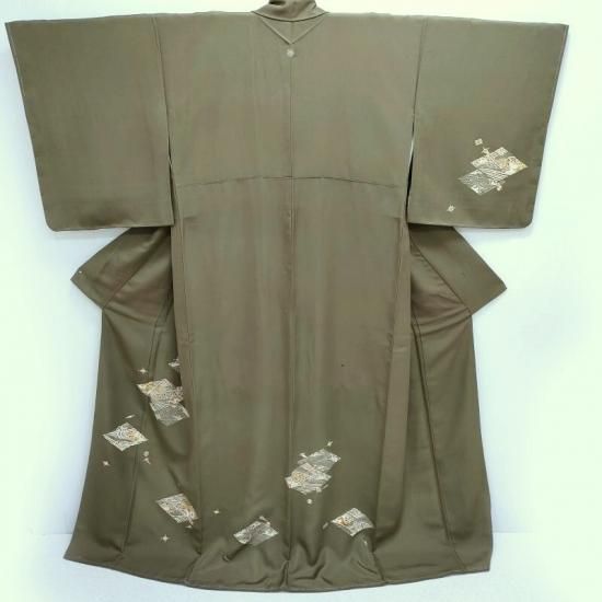 【最終値下げ】405mk47●小紋 単衣 小花にダイヤ 菱つなぎ 金彩●しつけ付 最終値下げ】405mk47○小紋 単衣 小花にダイヤ 菱つなぎ 金彩