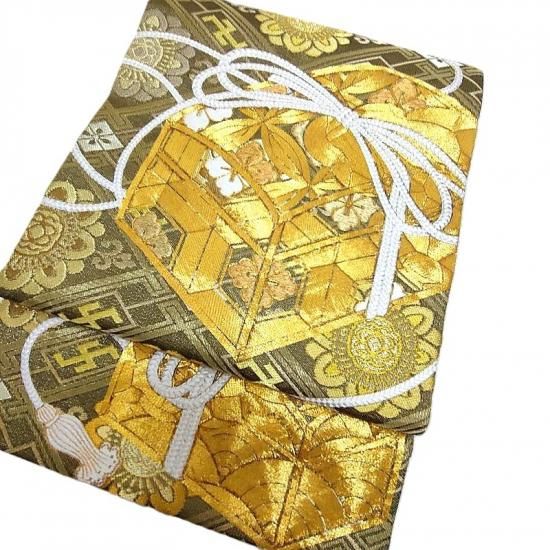 袋帯 金駒刺繍 小筥 卍紗綾型 袋帯 礼装 フォーマル 式事 御仕立