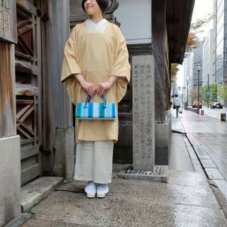 単衣 山形県 米沢 新品 紅花染め 真綿縞紬 阿古耶紬 小紋 御仕立上り