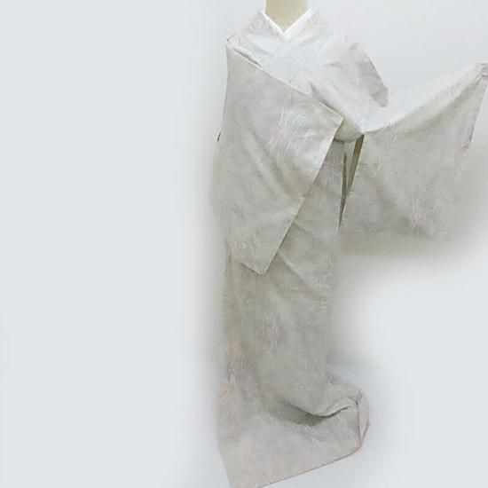 大島紬 白大島紬 草花文様 カジュアル着物 御仕立上り(3470) - きもの