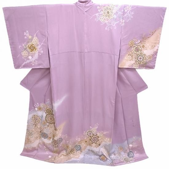 訪問着 じゅらく帝王紫 オリエンタル文様 手刺繍 訪問着 長襦袢セット