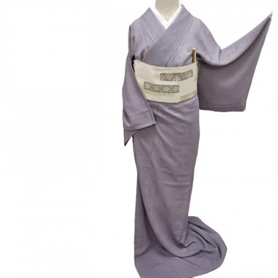 紫色の葉模様 小紋着物 お仕立済み・袷】都粋オリジナル 洗える小紋（四つ葉クローバー