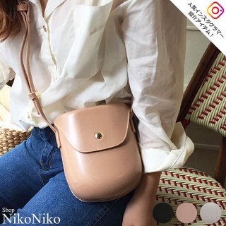 レザー調ミニポシェット【即納】バッグ 鞄 ショルダー ポシェット レザー調 シンプル レディース 韓国ファッション Instagram