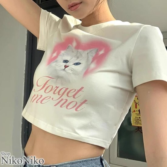 猫プリント ショート丈 チビTシャツ ma 【即納】 トップス Tシャツ