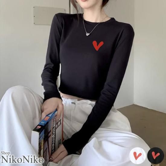 ハートロゴ クロップド丈 ロングTシャツ ma 【即納】 長袖 T