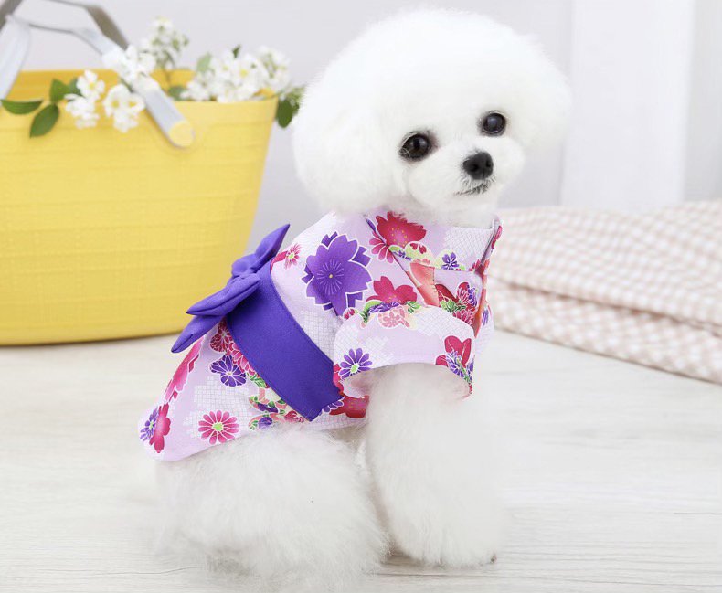 浴衣 リボン 花柄 可愛い 夏服 犬服 夏まつり 着物 お洒落 ドッグウェア 和柄 - mili cute