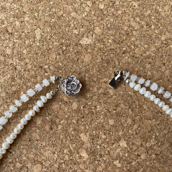 天然石2連ネックレス パワーストーン 淡水真珠 ヘマタイト 60cm