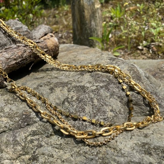 ゴールドチェーン（4種）のロングネックレス - ハンドメイド天然石