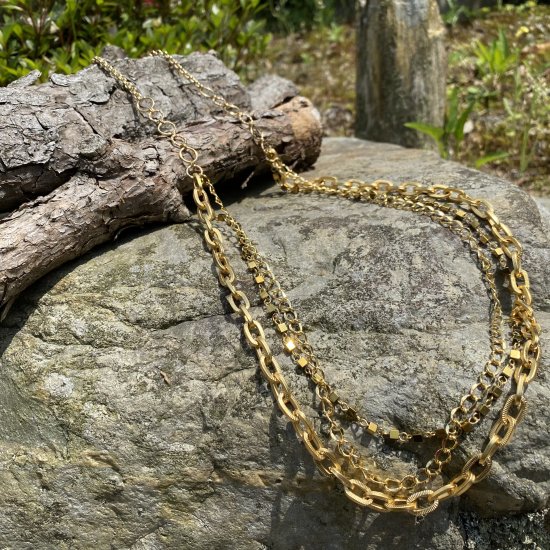 ゴールドチェーン（5種）のロングネックレス - ハンドメイド天然石アクセサリー 一点ものオリジナル雑貨｜まなまな Craft