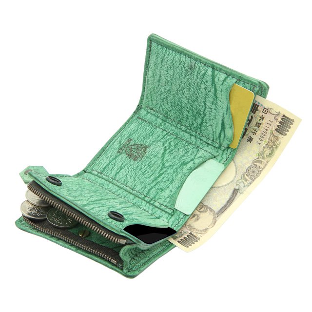 BELAKE ޤߥ˺ trifold wallet scrub green goat leather(֥꡼󥴡ȥȥեɥå)18Kɥӡ Сܥܺ3
