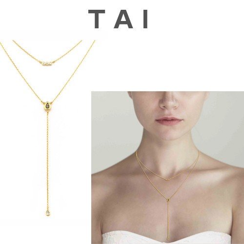 Tai Jewelry(タイジュエリー) ダブルチェーン ネックレス SIMPLE DOUBLE CHAIN WITH HEMATITE DRUSY  ロンハーマン取扱 【DesignBox