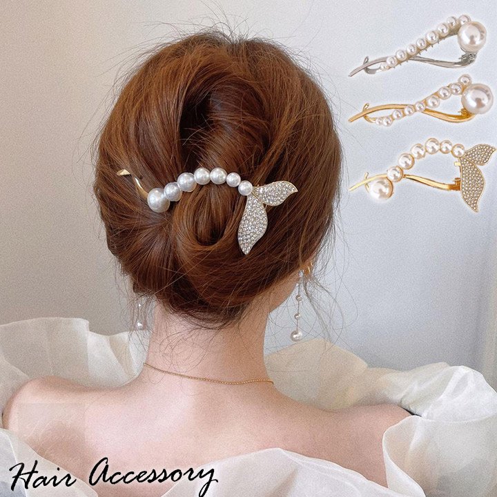 パール ヘアクリップ バナナクリップ - ヘアアクセサリー