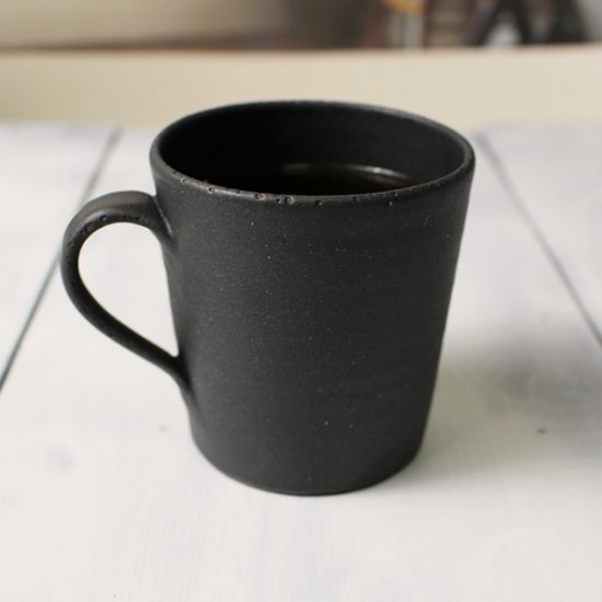 おしゃれな作家物のコーヒーカップ/モーニングカップ＜simple4＞長方形型　黒 マットブラック/