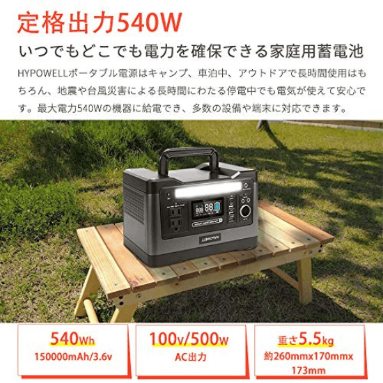 災害HYPOWELLポータブル電源 540Wh+ソーラーパネル60W