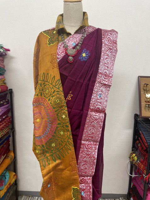 ߥ顼ϥɥڥȡ꡼奢륹롡mirror work and hand painted saree
