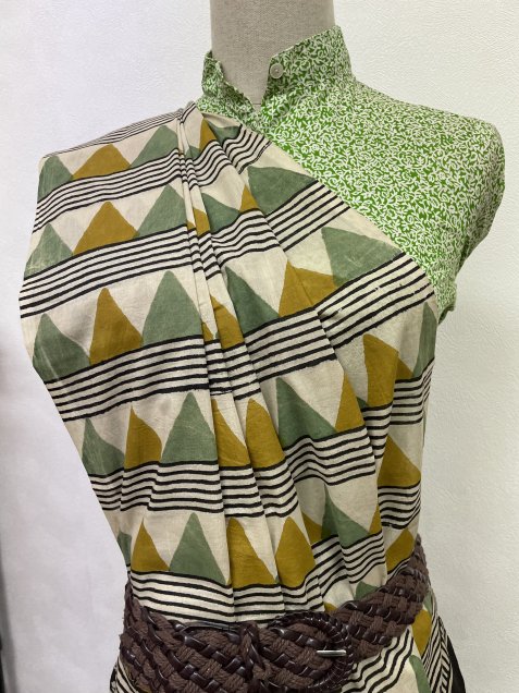 ϥɥ֥åץȡ꡼black small flower triangle motif hand block print saree