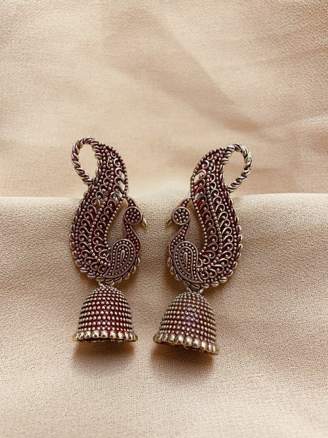 ꡼Ǥ롡㥯աԥ֤ȥɡpeacock motif earrings red and gold 
