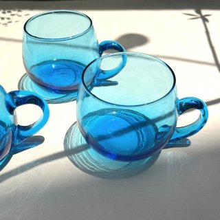 vintage blue glass mug [KM-1] ビンテージ ブルーガラスマグ