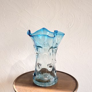 vintage blue glass flower base [PR-19] ビンテージ ブルーガラスフラワーベース