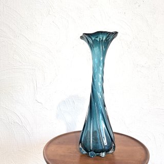 vintage blue glass flower base [PR-31] ビンテージ ブルーガラスフラワーベース
